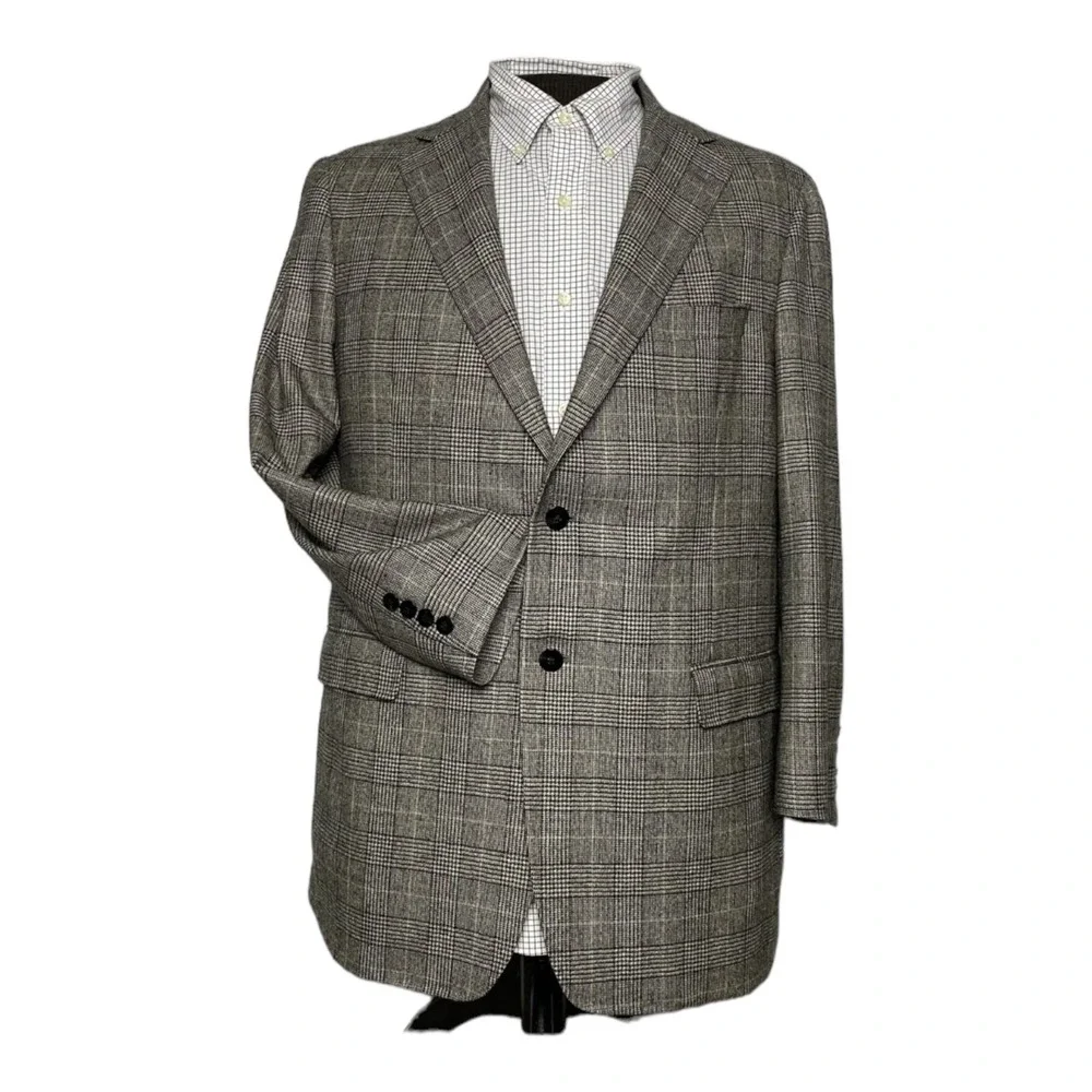 Samuelsohn Mens‎ Black & Tan Check Houndstooth Zealander Tweed Wool Blazer 42R